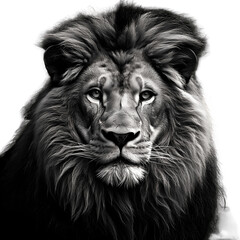 Black and white lion head isolated