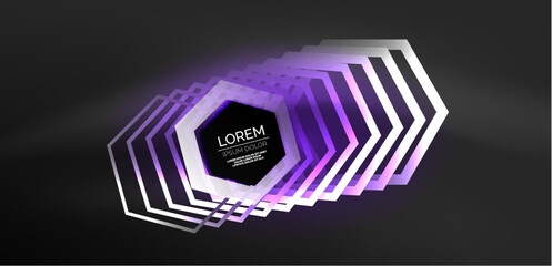 Hexagon abstract background. Techno glowing neon hexagon shapes vector illustration for wallpaper, banner, background, landing page, wall art, invitation, prints, posters