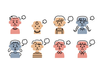 怒ったり不満を感じたりしている子供のイラストセット