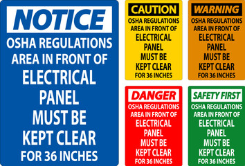 Caution Sign Osha Regulations - Area In Front Of Electrical Panel Must Be Kept Clear For 36 Inches