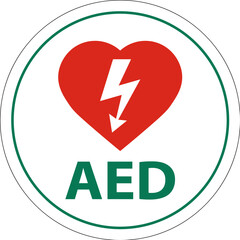 Floor Sign AED with Defib Heart, Red Border Floor Sign