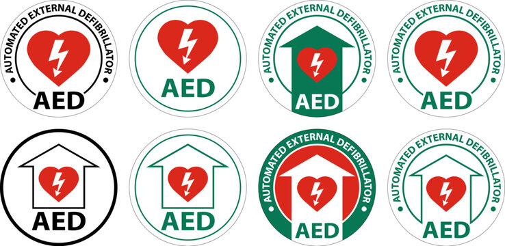 Floor Sign AED with Defib Heart, Red Border Floor Sign
