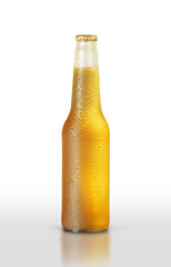 slender glass bottle with light beer