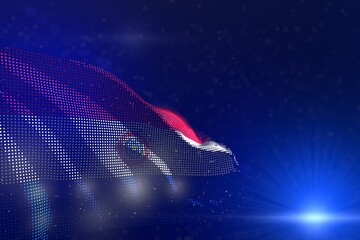 nice digital image of Paraguay flag of dots waving on blue - bokeh and space for content - any celebration flag 3d illustration..