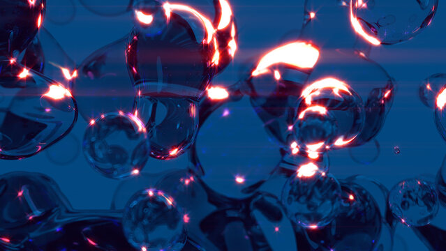 dark blue phantom limpid crystalline metaspheres shining in darkness - photo of nature