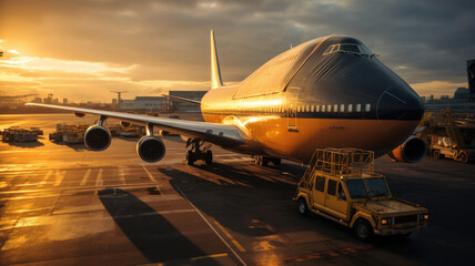 Fototapeta na wymiar a cargo plane loading cargo at airport.