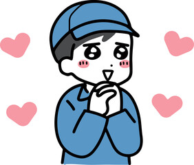 ドキドキしている作業服の若い男性(上半身)	