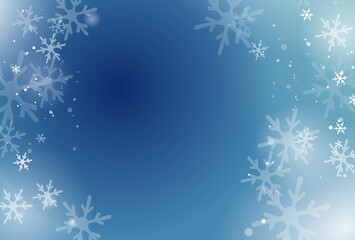 Fototapeta na wymiar 雪の結晶が舞う青色の冬の背景