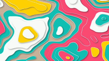 Horizontal banners with 3D abstract background with paper cut shapes. Vector design layout for business presentations, flyers, posters and invitations. Colorful carving art - pink, yellow, and white