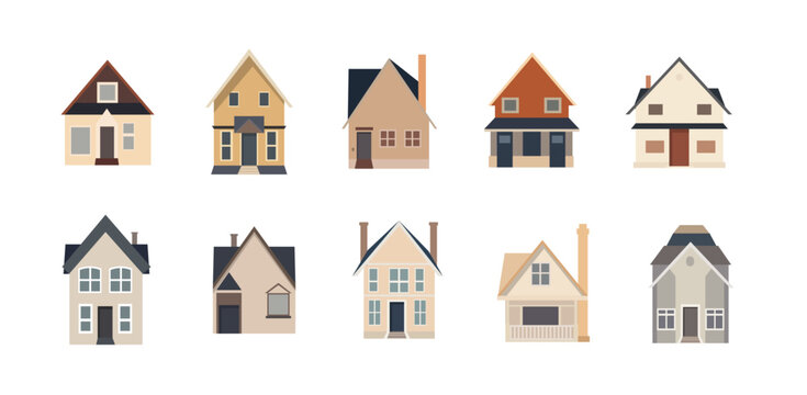 Set of houses vector, cartoon private house icon, flat illustration design
