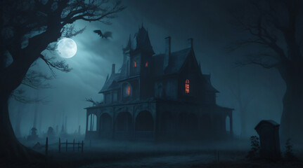 halloween night scene with castle
