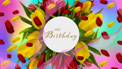 postcard , Internet banner  with a birthday greeting, with the inscription - happy birthday, 3d illustration