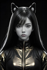 Illustration of a Fantasy Woman in a Black Leather Jacket