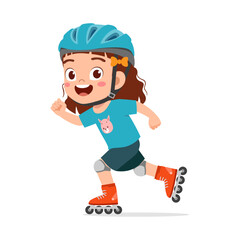 little kid playing roller blade and feel happy
