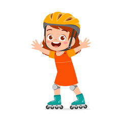 little kid playing roller blade and feel happy
