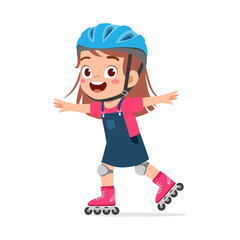 little kid playing roller blade and feel happy - obrazy, fototapety, plakaty