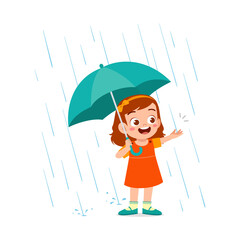 little kid playing in the rain and feel happy