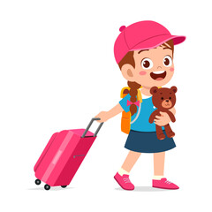 little kid go traveling and feel happy