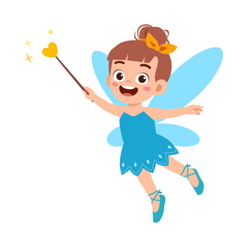 little kid wearing fairy costume and feel happy