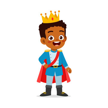 little kid wearing prince costume and feel happy