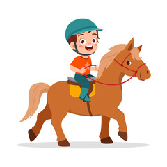 little kid riding horse and feel happy