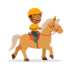 little kid riding horse and feel happy