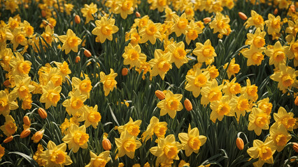 Yellow daffodils in the field