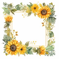 Watercolor illustration of sunflowers around border Watercolor floral Botanical Drawing 