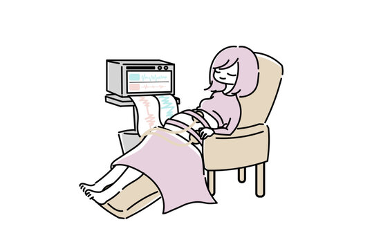 出産の兆候をNSTで検査する妊婦のイラスト