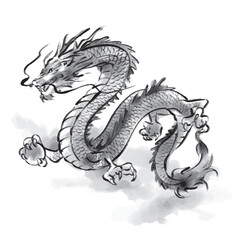 辰の水墨画イラスト　モノクロ　辰年　龍　年賀状