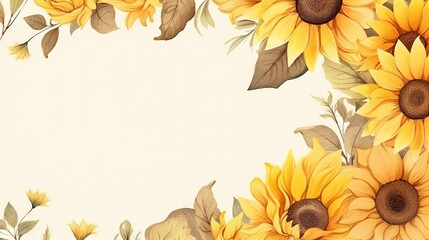 Obraz premium Watercolor sunflowers around border background. Watercolor floral Botanical Drawing
