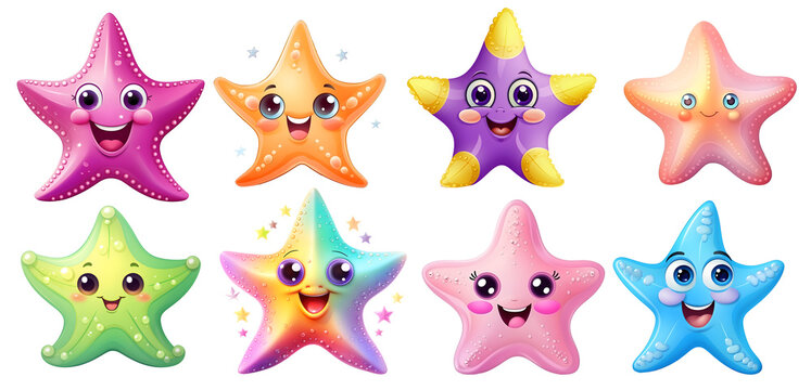 set of cute 3d Starfishes on transparent background, Clipart, generated ai