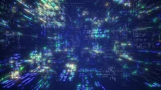 Digital Cyberspace with Particles and Digital Data Network Connections. 