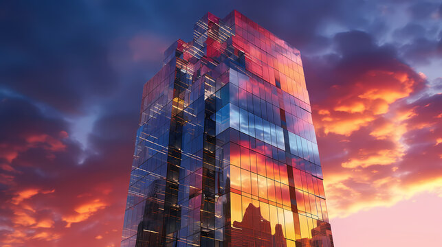 Futuristic Skyscraper Reflecting the Vibrant Colors of an Evening Sky	
