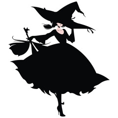 Witch on silhouette on a white background isolated