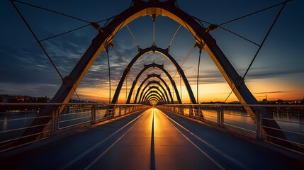 Dramatic Twilight View of a Stunning Bridge Spanning a Broad River	