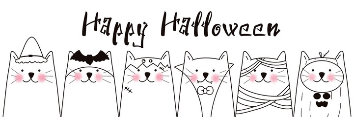 Draw vector illustration banner design funny cat for Halloween day Doodle cartoon style