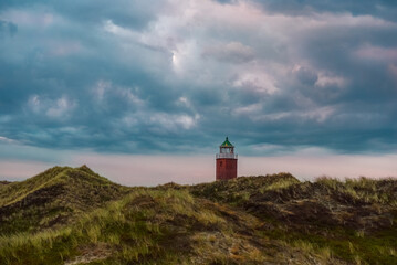 Fototapeta na wymiar Landscape with sunset on a cloudy evening on Sylt Island, Germany