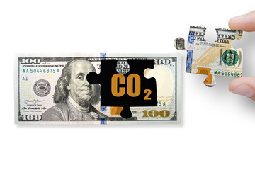 100 dollar note isolated on a white background with word CO2