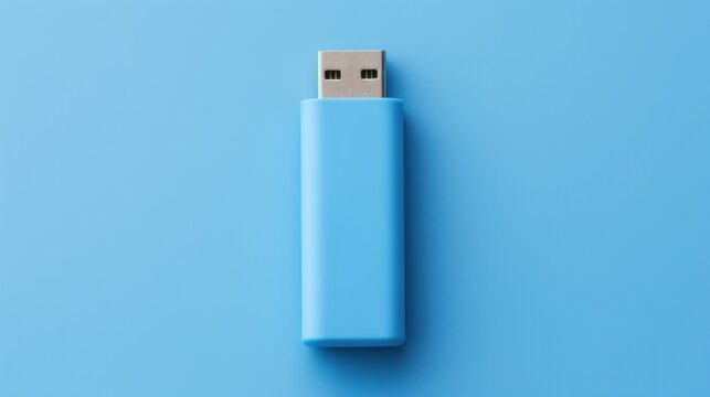 USB flash drive isolated on blue background.