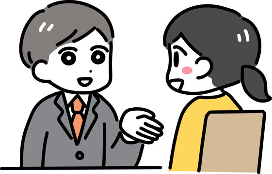 recommend clip art: スーツの男性と笑顔で話す私服の女性