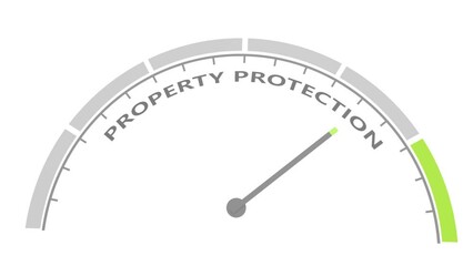 Home security and property protection concept. Instrument scale with arrow. Colorful infographic gauge element.