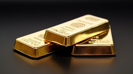 Stacks of pure gold bar on dark background. Represent business and finance concept idea. Generative AI