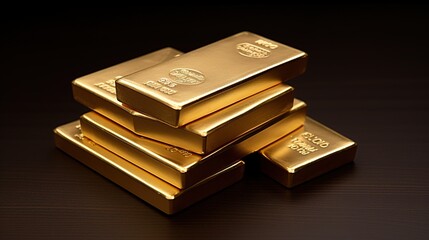 Stacks of pure gold bar on dark background. Represent business and finance concept idea. Generative AI