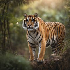 Fototapeta na wymiar Jungle Majesty: Sunda Tiger Stands Tall in Its Natural Habitat