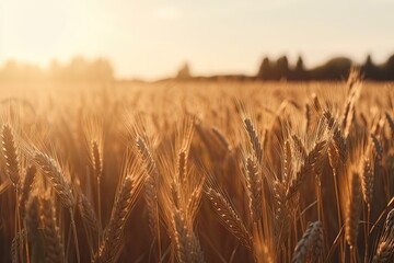 Obraz premium Bounty in wheat fields. Field of gold. Embracing beauty of farming. Nature cycle of growth