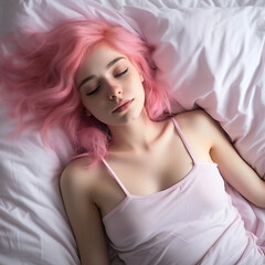 woman in bed, sleeping girl portrait, generative ai