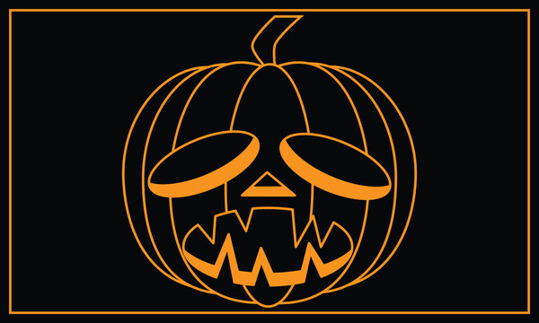 recommend clip art: black color background and sad pumpkin ghost with orange color line art style. Can be used on Halloween day