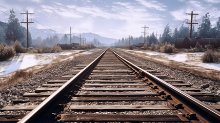 Fototapeta na wymiar Train Tracks into the Distance. Generative Ai