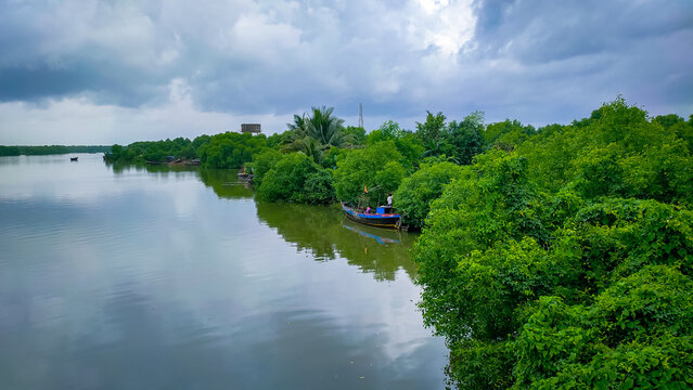 Beautiful scenery at the river in rainy season.